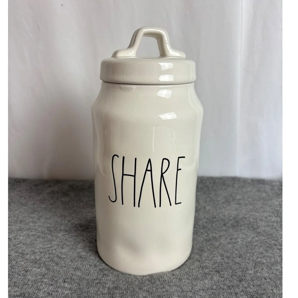Rae Dunn SHARE Ceramic Canister w/Lid Ivory Artisan Collection by Magenta